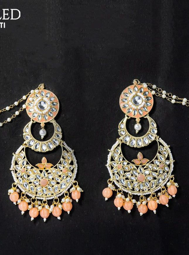 Dangler chandbali earrings peach with hangings and pearl maatal - {{ collection.title }} by Prashanti Sarees