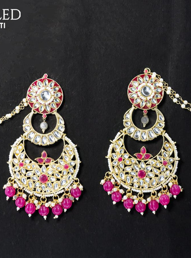 Dangler chandbali earrings pink with hangings and pearl maatal - {{ collection.title }} by Prashanti Sarees