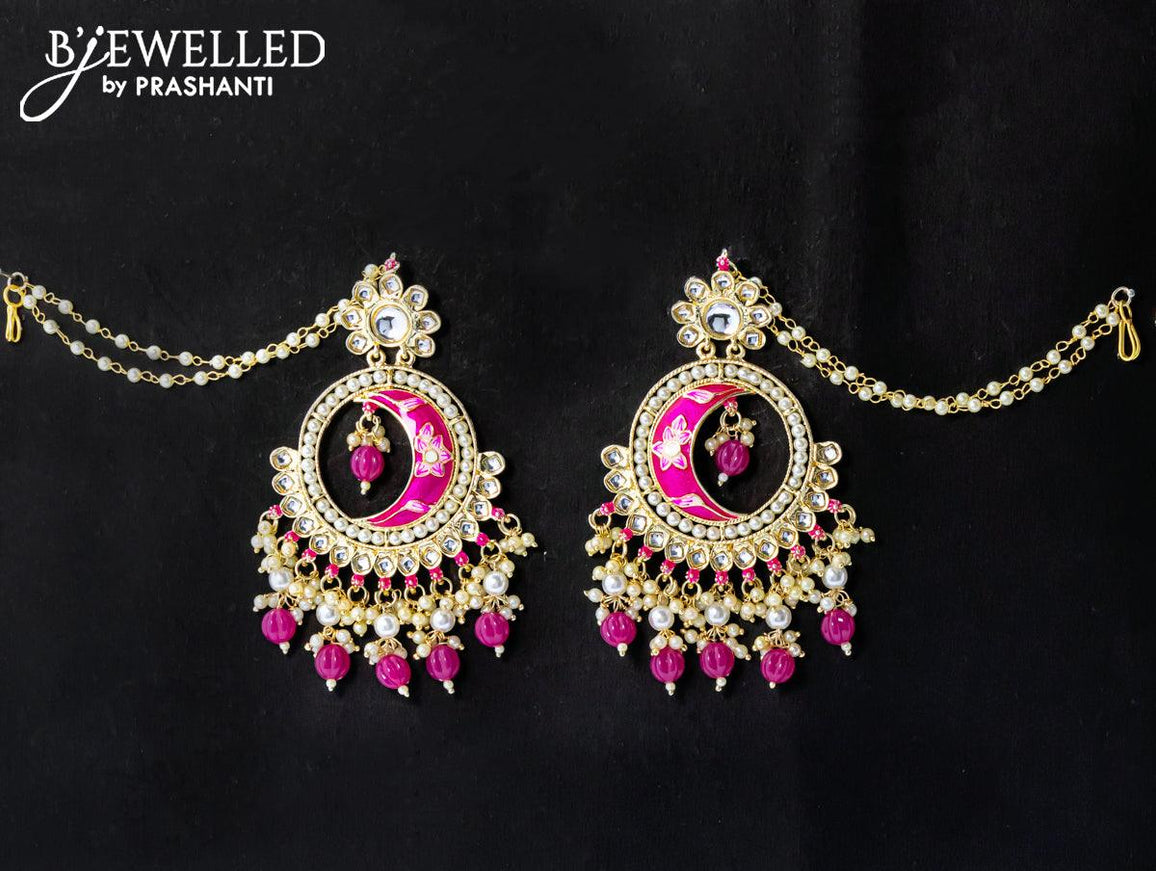 Dangler chandbali earrings pink with hangings and pearl maatal - {{ collection.title }} by Prashanti Sarees