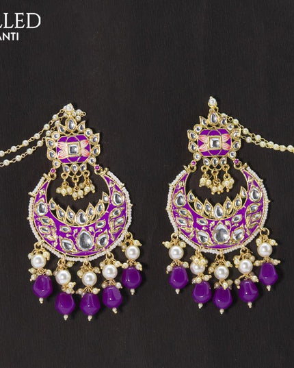 Dangler chandbali earrings violet with hangings and pearl maatal - {{ collection.title }} by Prashanti Sarees