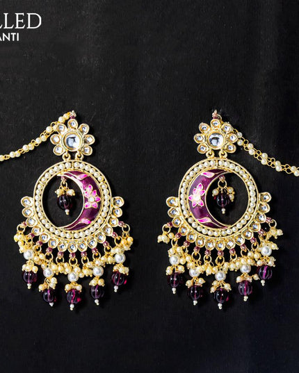 Dangler chandbali earrings wine shade with hangings and pearl maatal - {{ collection.title }} by Prashanti Sarees