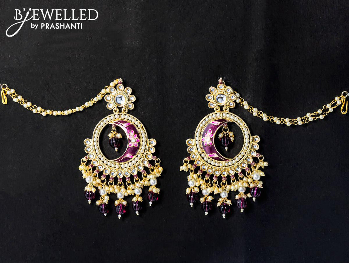 Dangler chandbali earrings wine shade with hangings and pearl maatal - {{ collection.title }} by Prashanti Sarees
