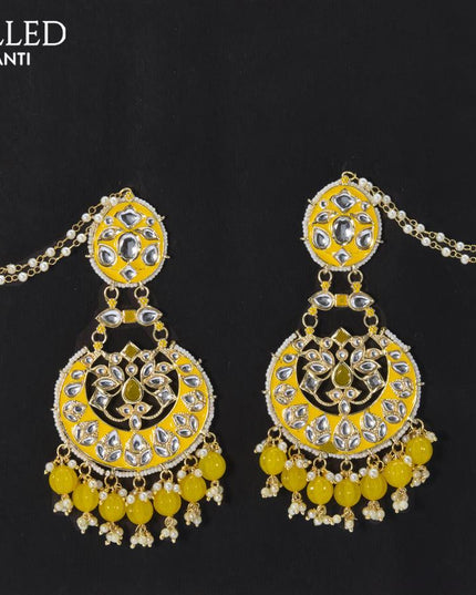 Dangler chandbali earrings yellow with hangings and pearl maatal - {{ collection.title }} by Prashanti Sarees