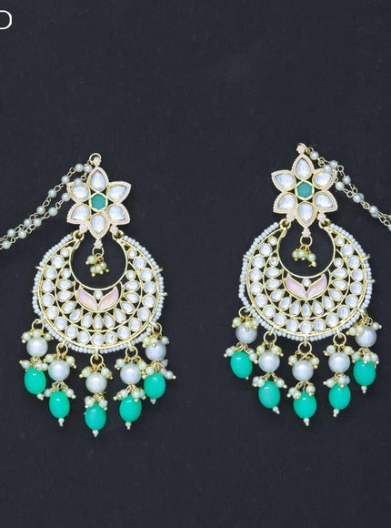 Dangler chandbali light green earrings with hangings and pearl maatal - {{ collection.title }} by Prashanti Sarees