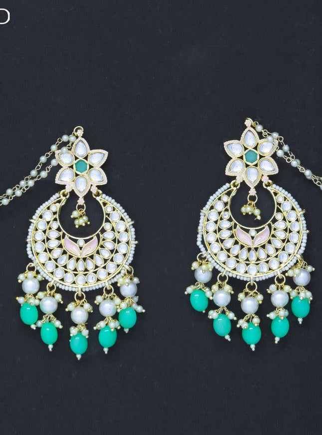 Dangler chandbali light green earrings with hangings and pearl maatal - {{ collection.title }} by Prashanti Sarees