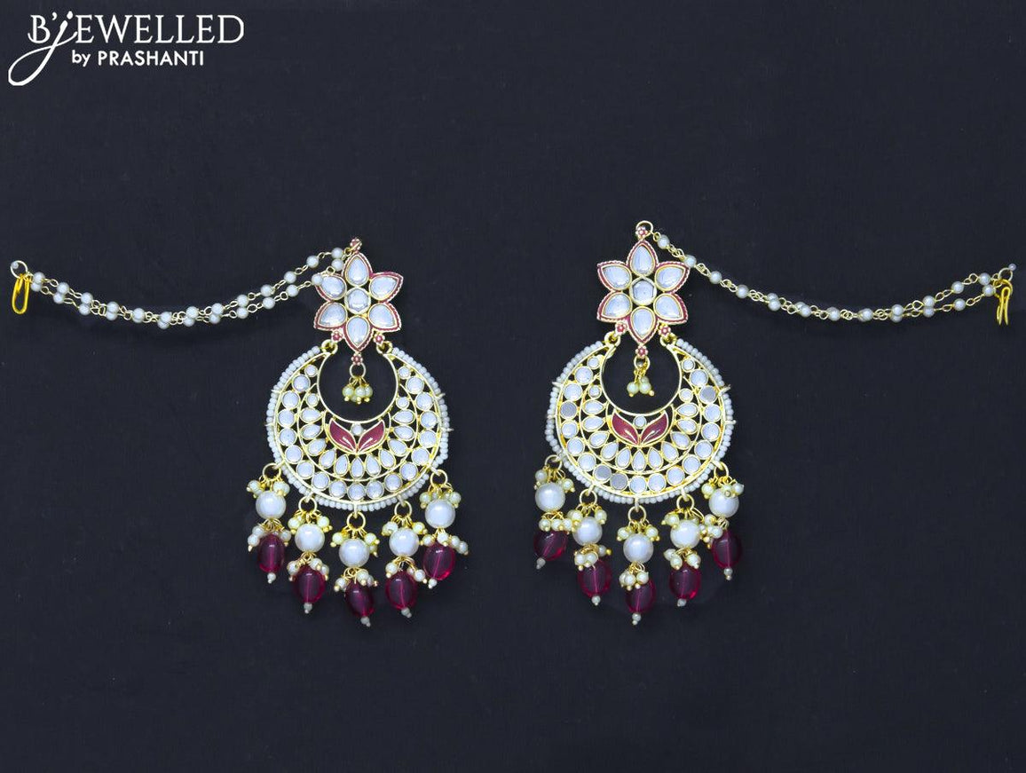 Dangler chandbali maroon earrings with hangings and pearl maatal - {{ collection.title }} by Prashanti Sarees