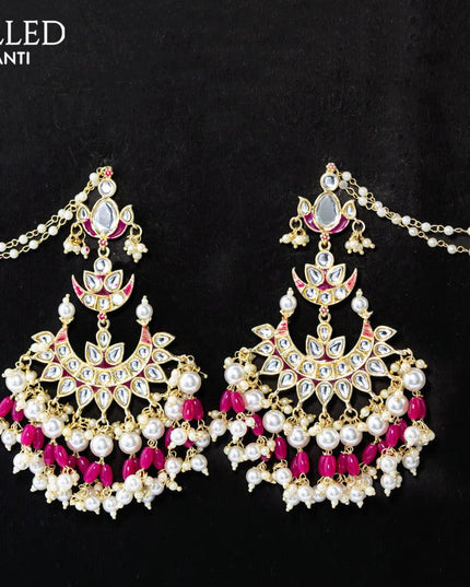 Dangler chandbali pink minakari earringss with pearl maatal - {{ collection.title }} by Prashanti Sarees