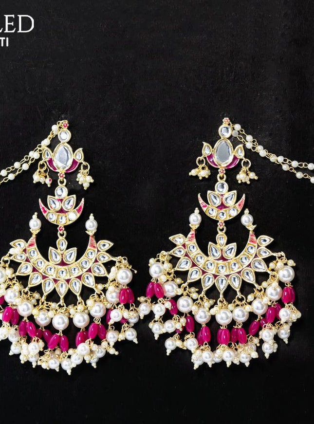 Dangler chandbali pink minakari earringss with pearl maatal - {{ collection.title }} by Prashanti Sarees