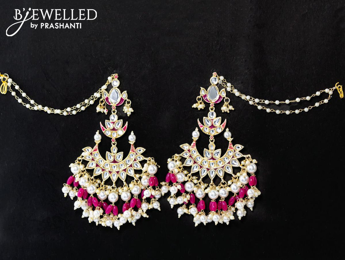 Dangler chandbali pink minakari earringss with pearl maatal - {{ collection.title }} by Prashanti Sarees