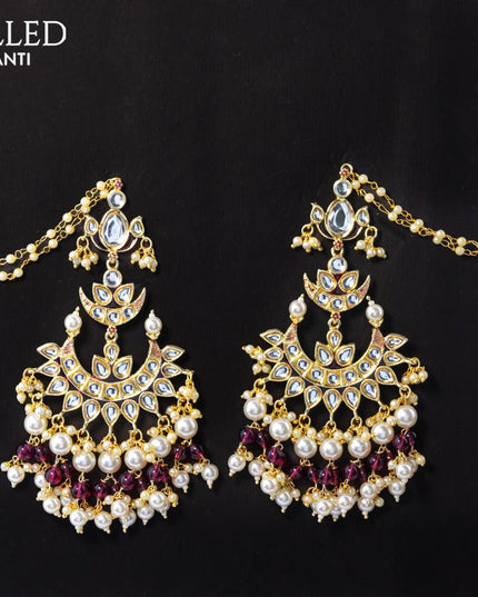 Dangler chandbali wine shade minakari earringss with pearl maatal - {{ collection.title }} by Prashanti Sarees