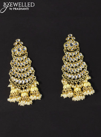 Dangler cream earrings with kundan stone and pearl maatal - {{ collection.title }} by Prashanti Sarees