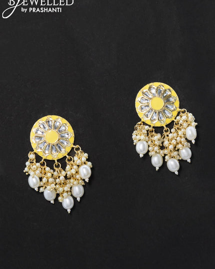 Dangler cream earrings with pearl hangings and pearl maatal - {{ collection.title }} by Prashanti Sarees
