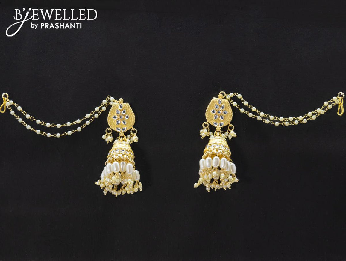 Dangler cream jhumka with hangings and pearl maatal - {{ collection.title }} by Prashanti Sarees
