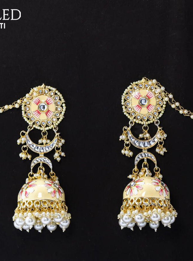 Dangler cream jhumka with hangings and pearl maatal - {{ collection.title }} by Prashanti Sarees