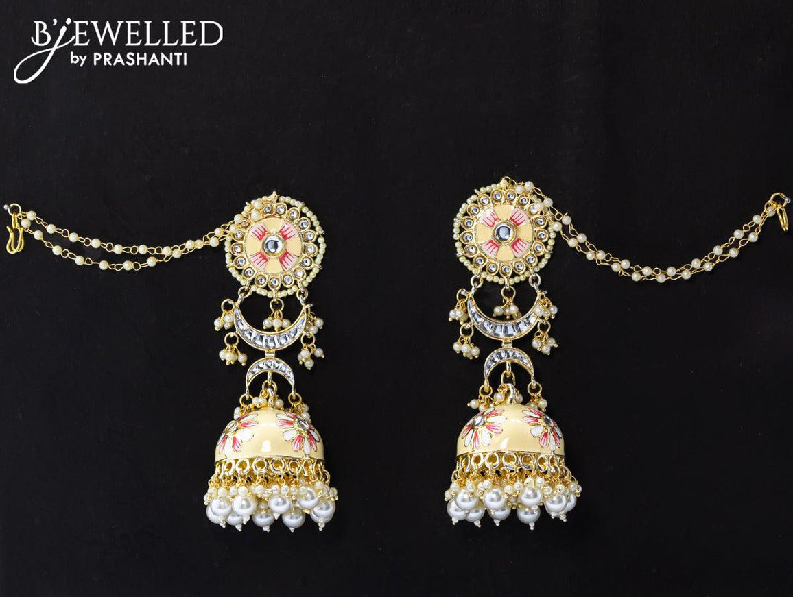 Dangler cream jhumka with hangings and pearl maatal - {{ collection.title }} by Prashanti Sarees
