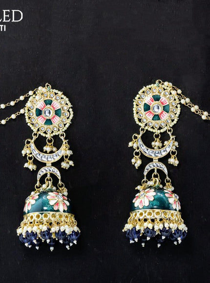 Dangler dark green jhumka with hangings and pearl maatal - {{ collection.title }} by Prashanti Sarees