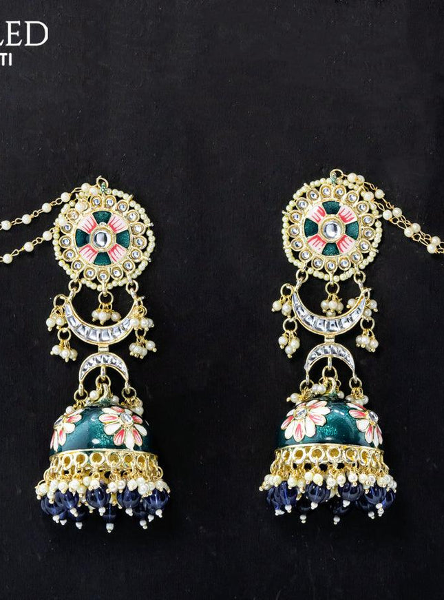 Dangler dark green jhumka with hangings and pearl maatal - {{ collection.title }} by Prashanti Sarees