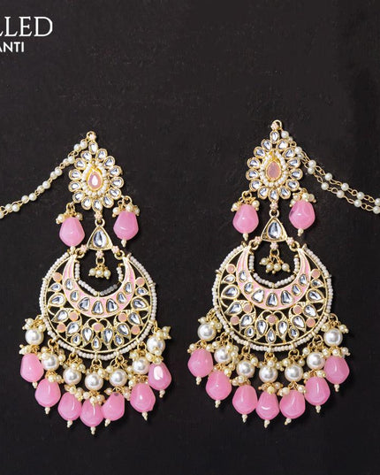 Dangler earrings baby pink with hangings and pearl maatal - {{ collection.title }} by Prashanti Sarees