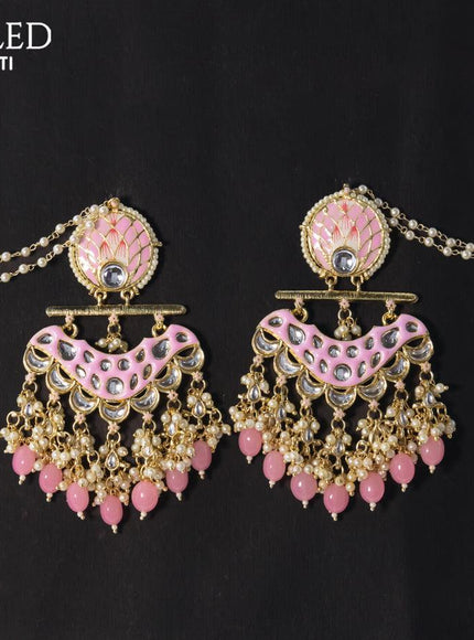 Dangler earrings baby pink with hangings and pearl maatal - {{ collection.title }} by Prashanti Sarees