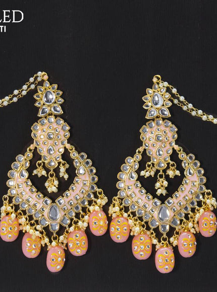Dangler earrings baby pink with hangings and pearl maatal - {{ collection.title }} by Prashanti Sarees