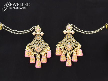 Dangler earrings baby pink with pearl hangings and pearl maatal - {{ collection.title }} by Prashanti Sarees