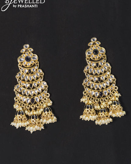 Dangler earrings black and kundan stone with pearl maatal - {{ collection.title }} by Prashanti Sarees