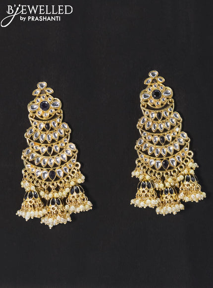 Dangler earrings black and kundan stone with pearl maatal - {{ collection.title }} by Prashanti Sarees