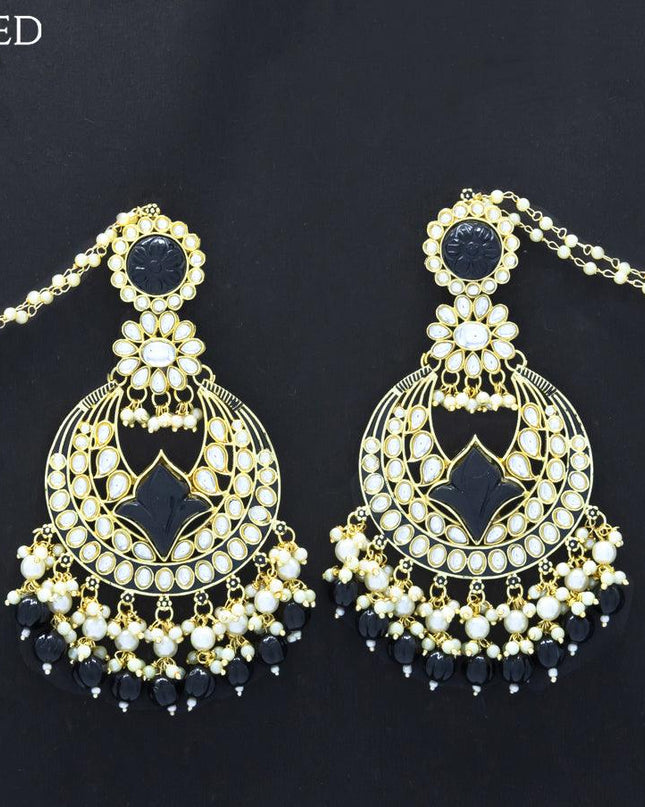 Dangler earrings black with hangings and pearl maatal - {{ collection.title }} by Prashanti Sarees