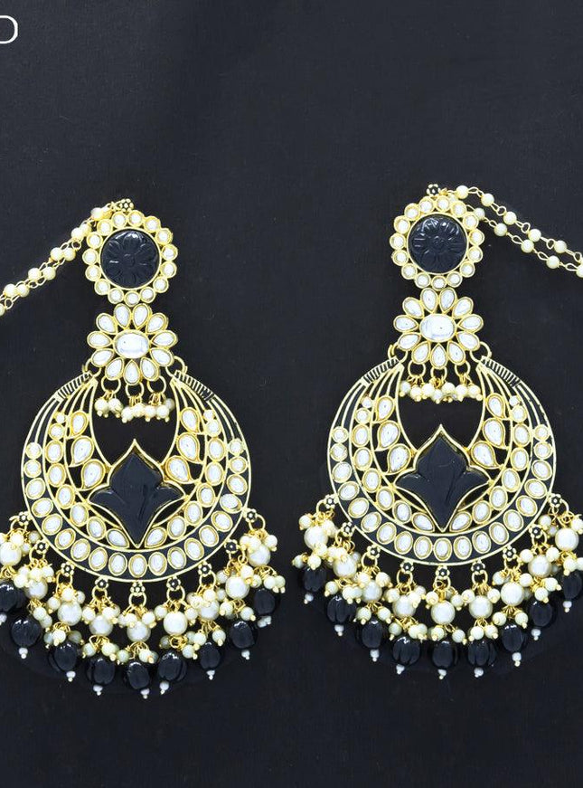 Dangler earrings black with hangings and pearl maatal - {{ collection.title }} by Prashanti Sarees
