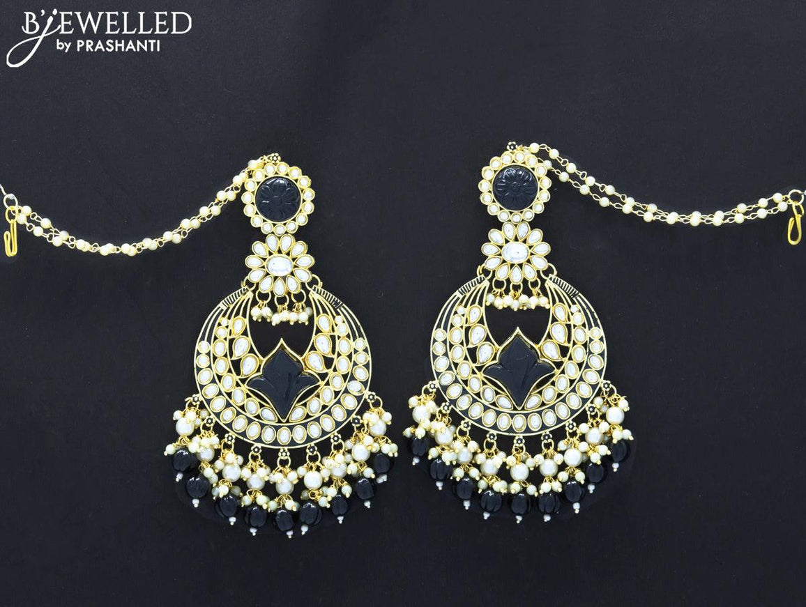 Dangler earrings black with hangings and pearl maatal - {{ collection.title }} by Prashanti Sarees