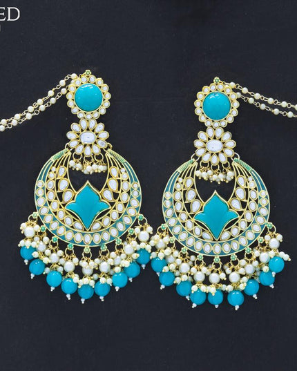 Dangler earrings blue with hangings and pearl maatal - {{ collection.title }} by Prashanti Sarees