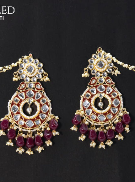 Dangler earrings brown with hangings and pearl maatal - {{ collection.title }} by Prashanti Sarees