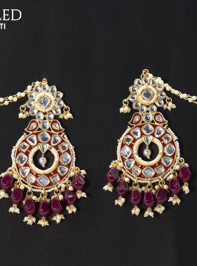 Dangler earrings brown with hangings and pearl maatal - {{ collection.title }} by Prashanti Sarees