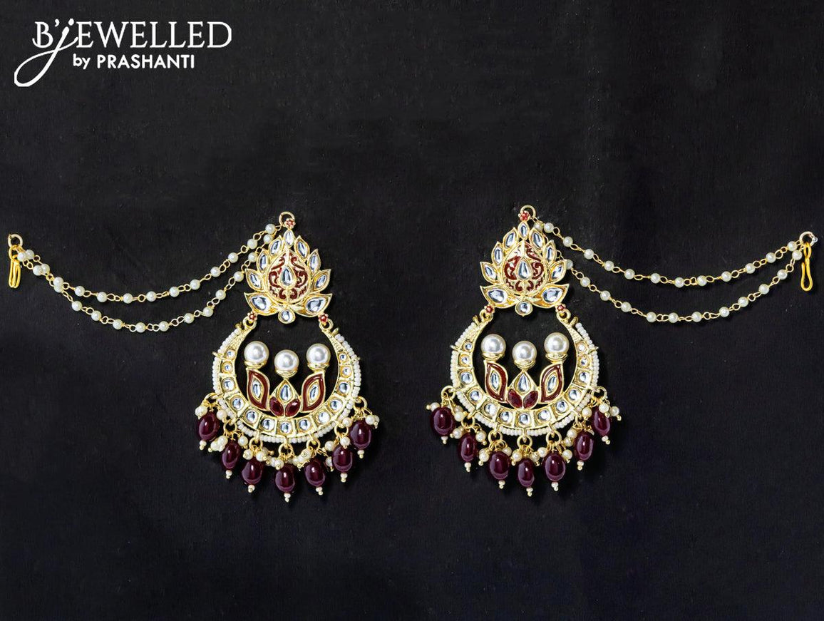 Dangler earrings brown with hangings and pearl maatal - {{ collection.title }} by Prashanti Sarees