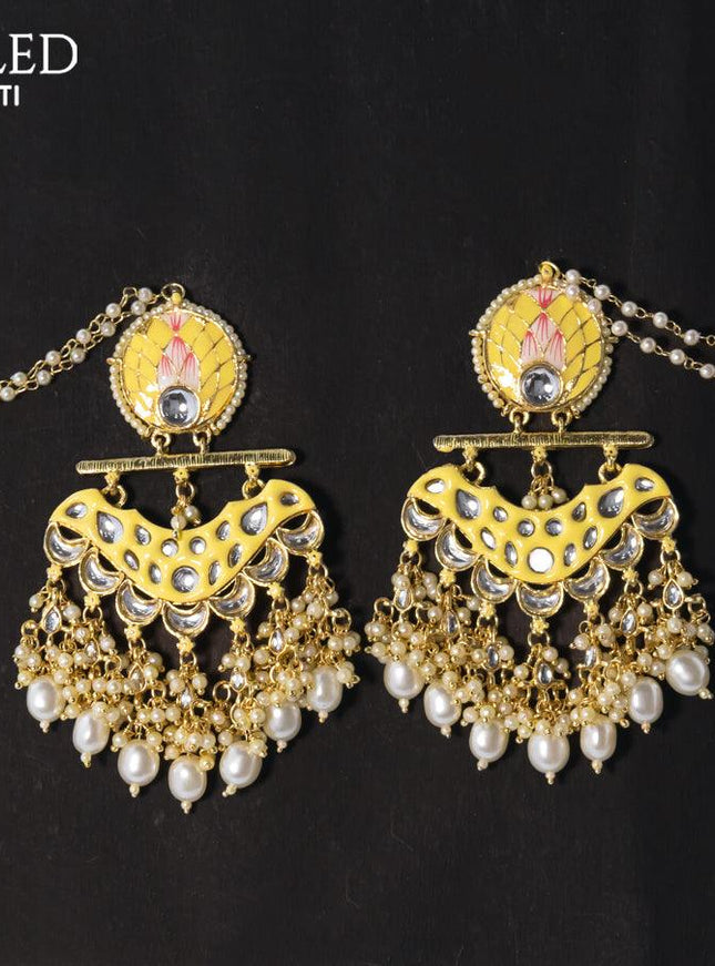 Dangler earrings cream with hangings and pearl maatal - {{ collection.title }} by Prashanti Sarees