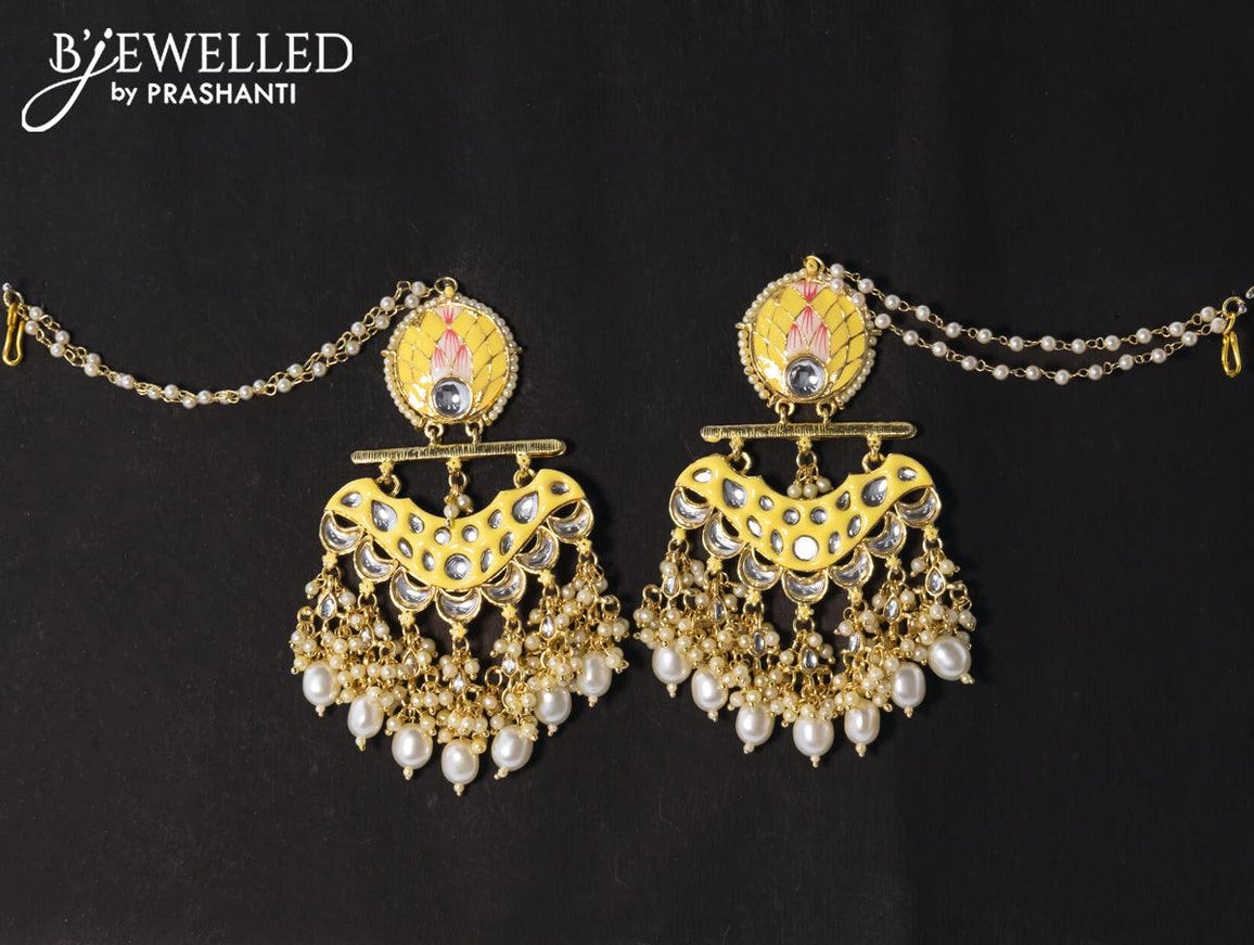Dangler earrings cream with hangings and pearl maatal - {{ collection.title }} by Prashanti Sarees