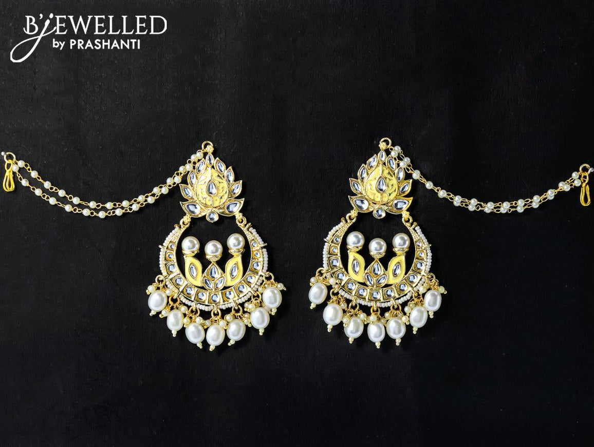 Dangler earrings cream with multicolour hangings and pearl maatal - {{ collection.title }} by Prashanti Sarees