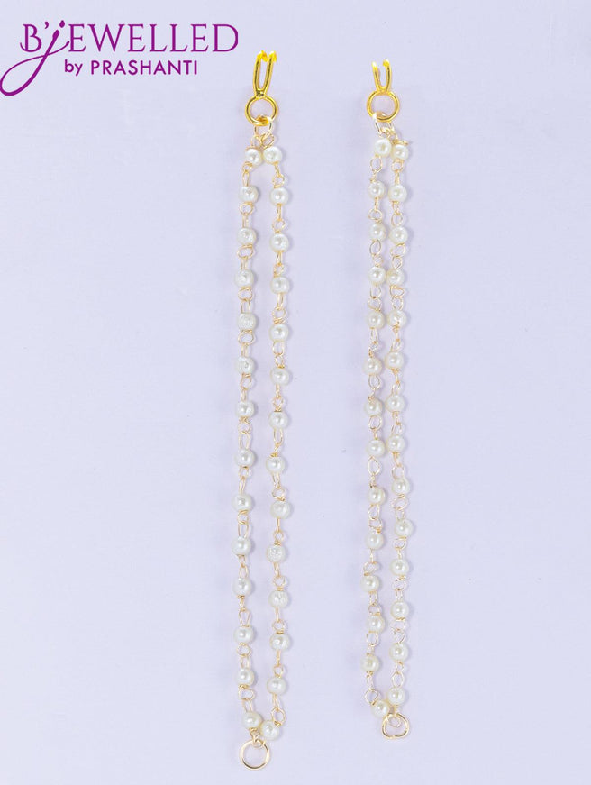 Dangler earrings cream with pearl hangings and pearl maatal - {{ collection.title }} by Prashanti Sarees