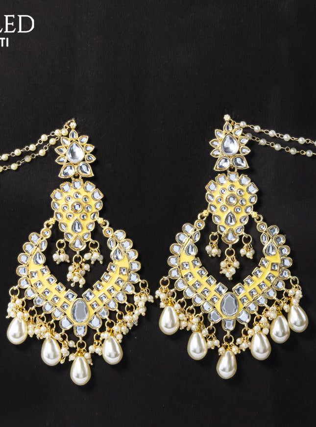 Dangler earrings cream with pearl hangings and pearl maatal - {{ collection.title }} by Prashanti Sarees