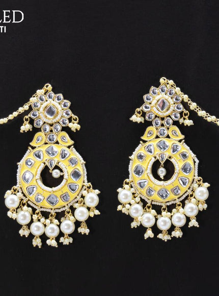 Dangler earrings cream with pearl hangings and pearl maatal - {{ collection.title }} by Prashanti Sarees
