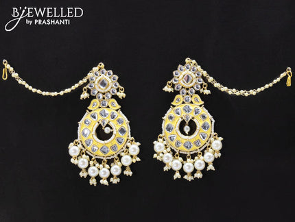 Dangler earrings cream with pearl hangings and pearl maatal - {{ collection.title }} by Prashanti Sarees