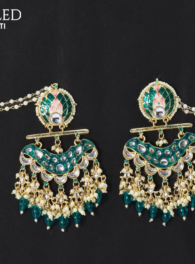 Dangler earrings dark blue with hangings and pearl maatal - {{ collection.title }} by Prashanti Sarees