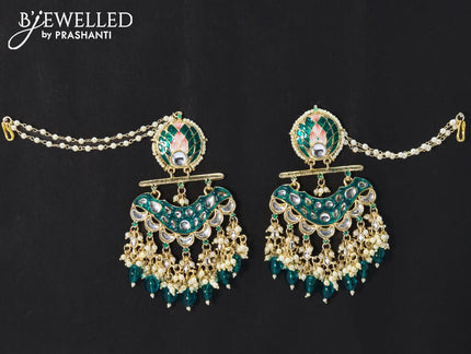 Dangler earrings dark blue with hangings and pearl maatal - {{ collection.title }} by Prashanti Sarees