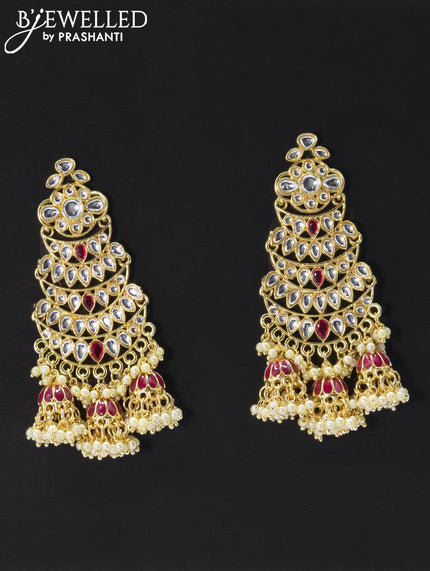 Dangler earrings dark pink and kundan stone with pearl maatal - {{ collection.title }} by Prashanti Sarees