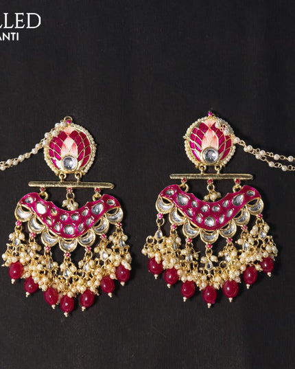 Dangler earrings dark pink with hangings and pearl maatal - {{ collection.title }} by Prashanti Sarees