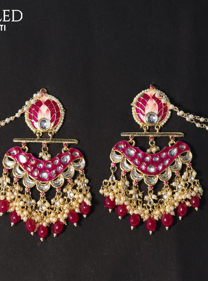 Dangler earrings dark pink with hangings and pearl maatal - {{ collection.title }} by Prashanti Sarees