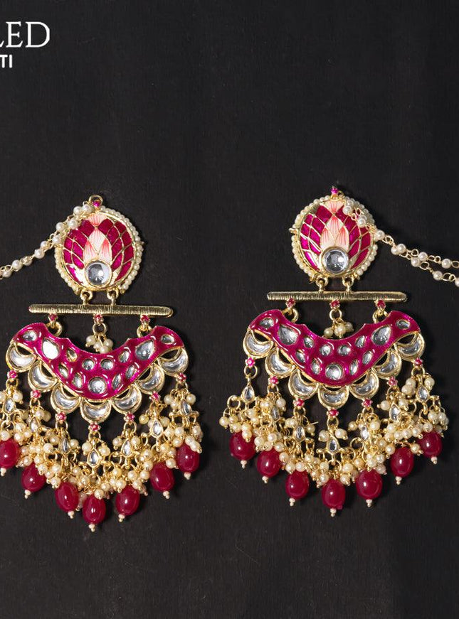 Dangler earrings dark pink with hangings and pearl maatal - {{ collection.title }} by Prashanti Sarees
