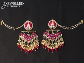 Dangler earrings dark pink with hangings and pearl maatal