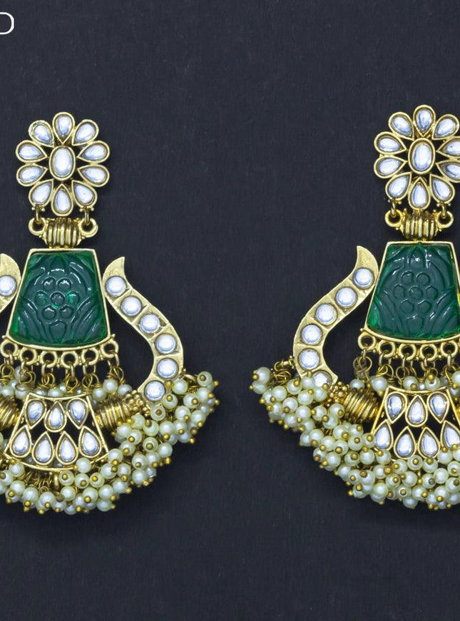 Dangler earrings green and cz stone with pearl hangings - {{ collection.title }} by Prashanti Sarees