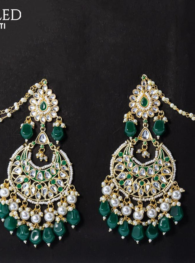 Dangler earrings green with hangings and pearl maatal - {{ collection.title }} by Prashanti Sarees